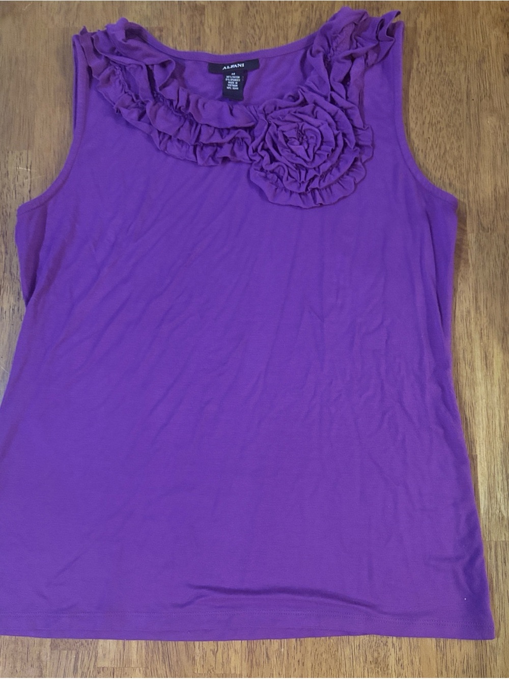 Alfani Purple Sleeveless Ruffle Flower Tank Top. Size Medium